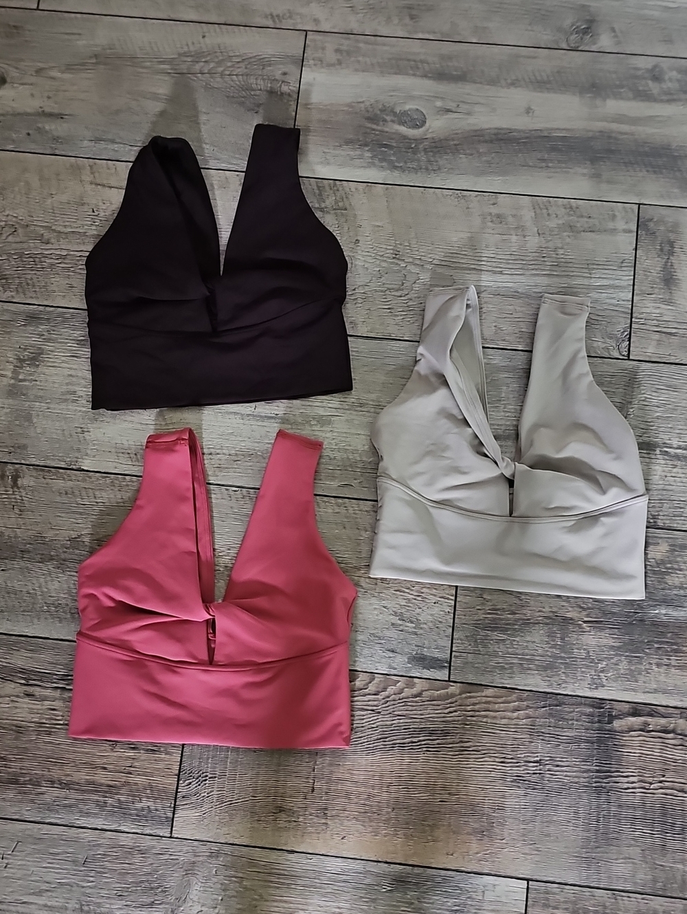 Old Navy V-Neck Cropped Tank Tops — Black, Pink, Cream (Set of 3)
